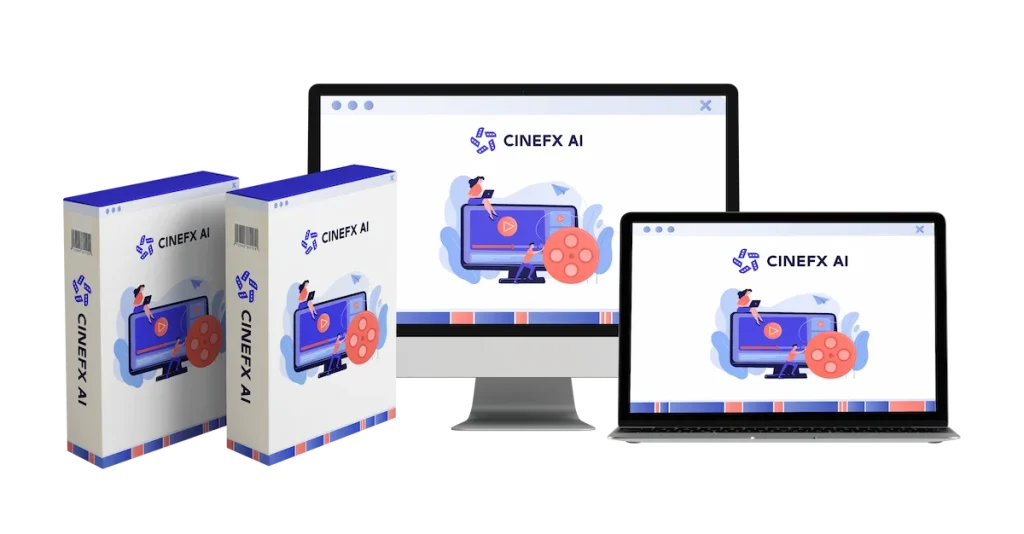 Visual showing the CineFX AI box and desktop preview of the app